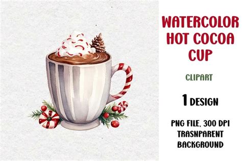 Watercolor Hot Cocoa Cup Clipart PNG