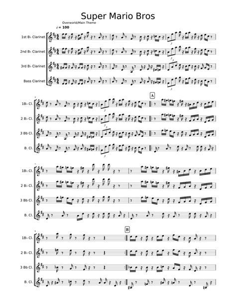 Super Mario Bros Clarinet Sheet Music For Clarinet Download Free In Pdf Or Midi