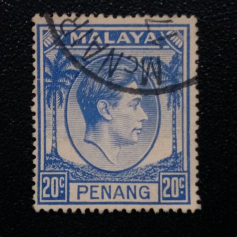 Special Price 1952 Stamp Penang Unique Used Stamp 20c Bright Blue King