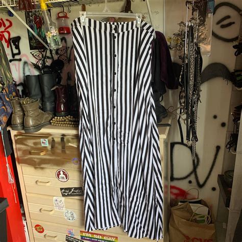 Black White Striped Maxi Skirt With Button Down Depop