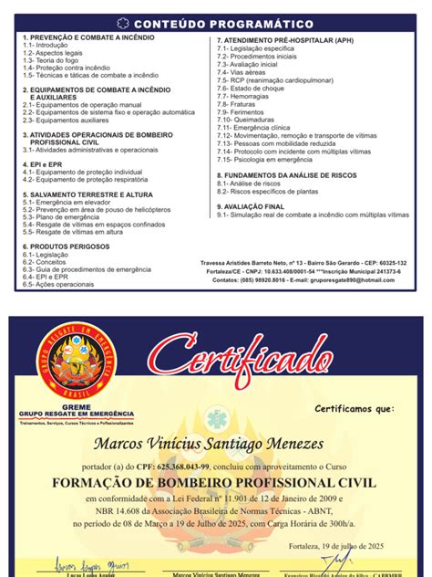 Curso De Bombeiro Civil Goiania - Curso de Formação de Bombeiro Civil 2025 | PDF | Perigos | Segurança e ...