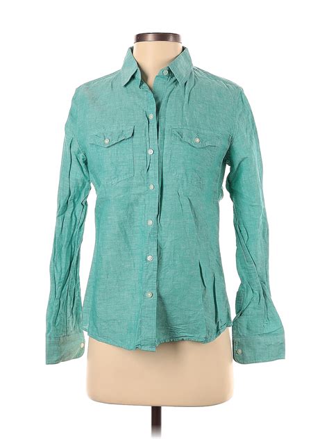 Banana Republic Checkered Gingham Teal Long Sleeve Button Down Shirt