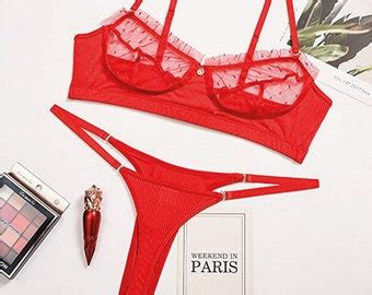 Red Mesh Lingerie Etsy