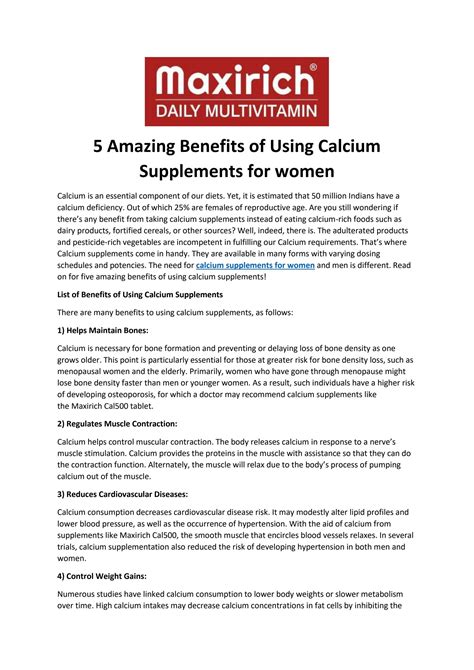 5 Amazing Benefits of Using Calcium Supplements for women by maxirich ...