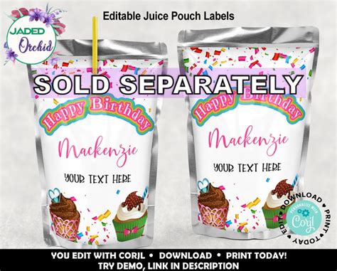 Buy Birthday Party Chip Bag Editable Chip Bag Label Printable Online In