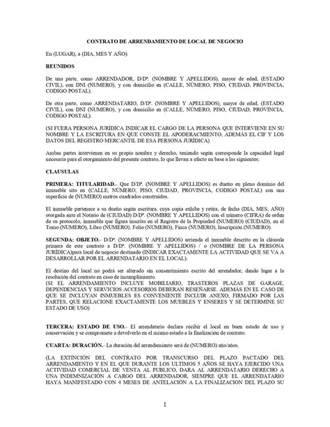 Ejemplo De Contrato De Alquiler De Local Comercial Coleccion De Ejemplo