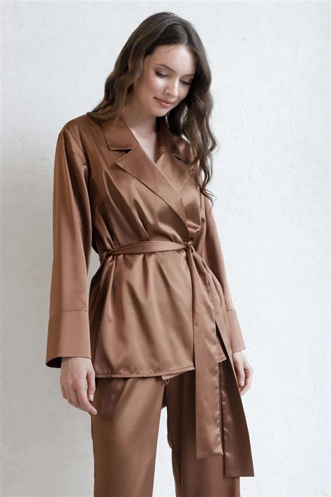 Women S Plain Satin Pyjama Set In Nude IDENTITY LINGERIE