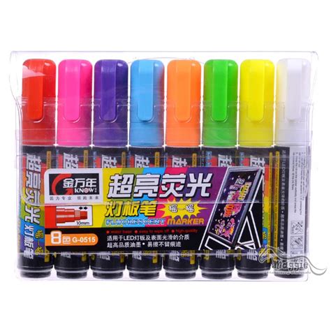 8 Assorted Colors/pack 10MM Broad Tips Fluorescent Marker Highlighter for LED Board Fluorescent ...