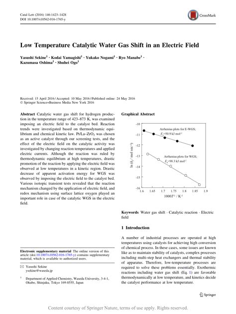 Low Temperature Catalytic Water Gas Shift In An Electric Field