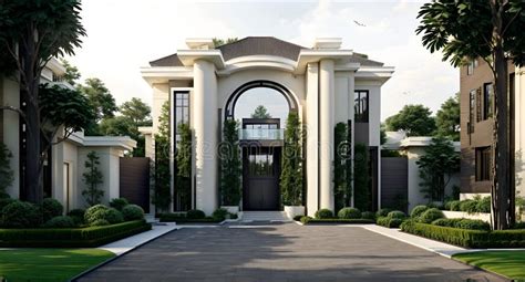 A Modern Mansion with a Grand Entrance Created with Generative AI Technology Stock Illustration ...