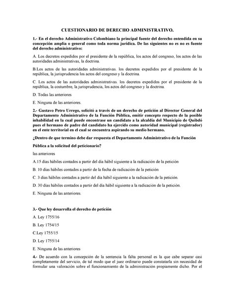 Cuestionario DE Derecho Administrativo CUESTIONARIO DE DERECHO