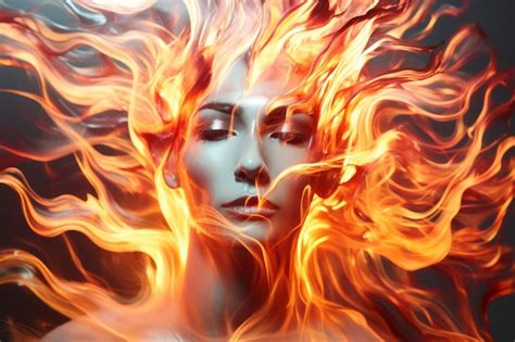 Una Mujer Con Fuego En El Pelo Y La Cara Vector Premium