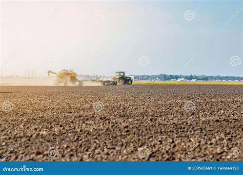 Spring Field Work Tractor Plows The Ground In The Field Editorial