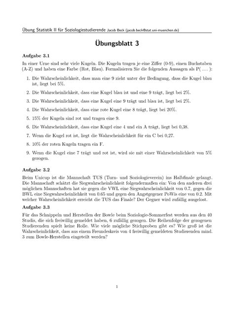 Statistik II Übungsblatt 3 Übung Statistik II für