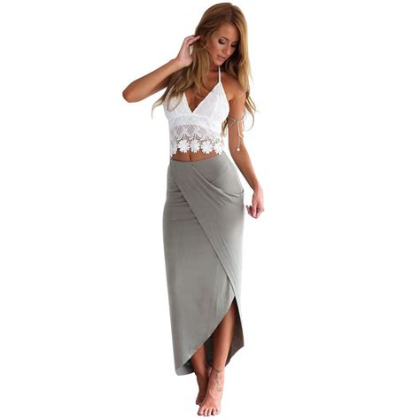 Hot Women Clothes Summer Sexy Two Pieces Clothing Set Women Halter Crop Top High Waisted Long