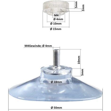 8 x ventouses Ø 50 mm avec Filetage M4x10mm avec écrous moletés