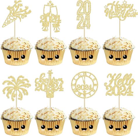 Amazon Gyufise Pcs Happy New Year Cupcake Toppers Gold