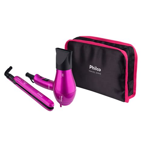 Kit Prancha E Secador - Kit Travel Shine Rosa Philco – Prancha + Secador - Bivolt - Kit Travel ...