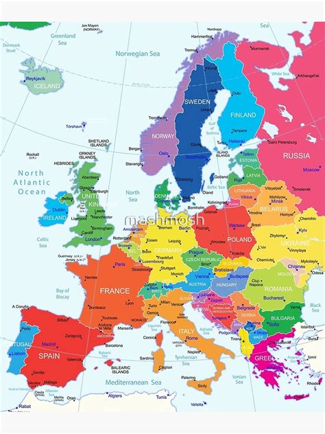 Europe Map with the border, countries, capitals and major cities ...