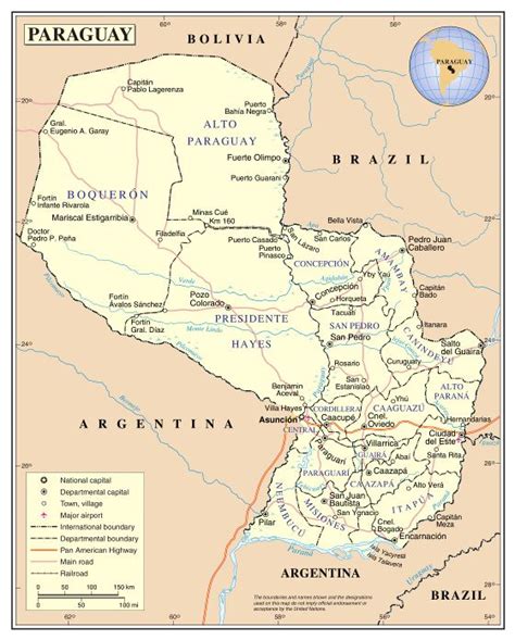 Grande detallado mapa político y administrativo de Paraguay con carreteras, ciudades y ...