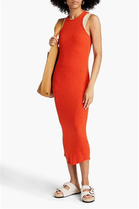 Rag Bone Ribbed Stretch Cotton And Modal Blend Jersey Midi Dress