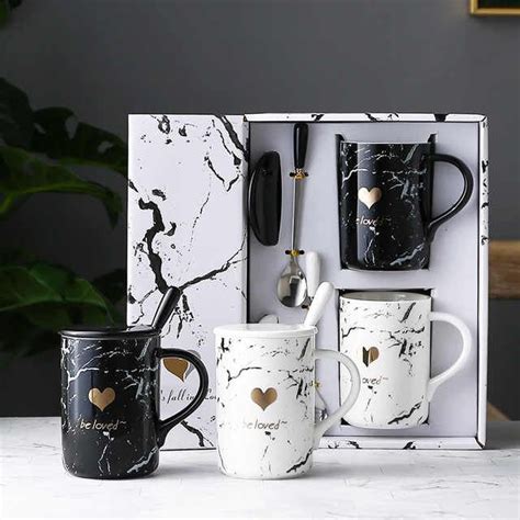 Marble Design Coffee Mug Heart Shaped Couple Mug Set | Couple mugs ...