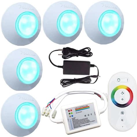 Kit Iluminação Piscina 5 Leds Rgb 9w controle Touch fonte Frete grátis