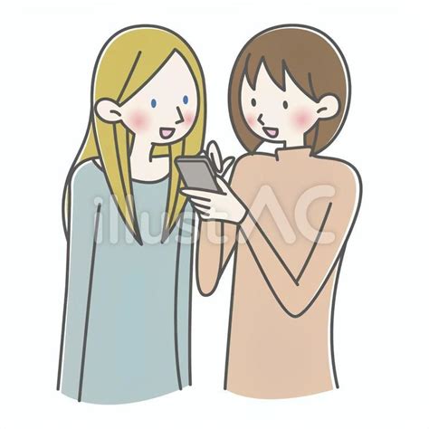 スマホを見ながら話す女性2人イラスト No 1865492｜無料イラスト・フリー素材なら「イラストac」