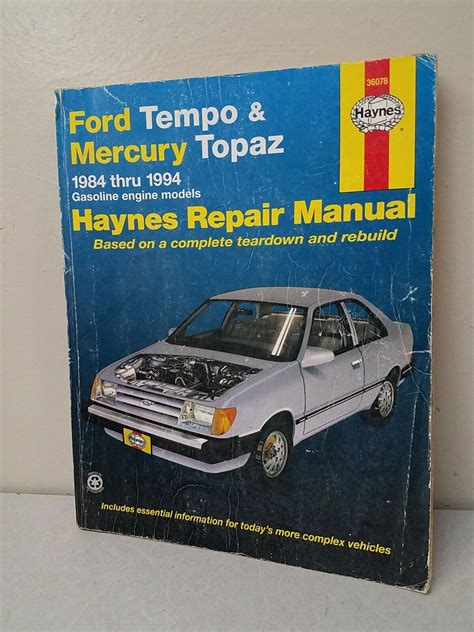 Haynes Repair Manual Ford Tempo Mercury Topaz Gas Engine