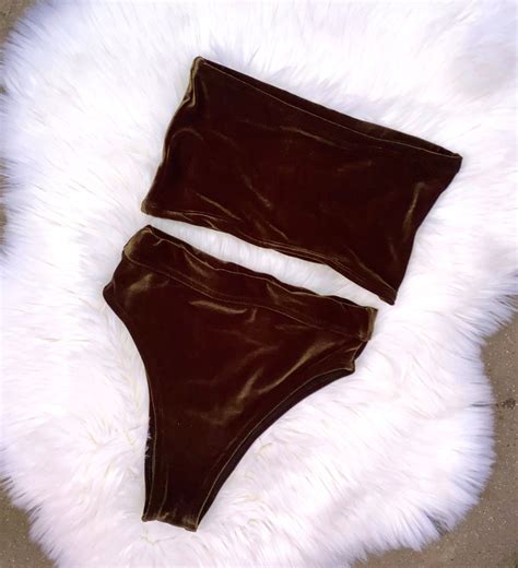 Brown Velvet 2 Piece Set Bikini Show Costume Beachwear Festival