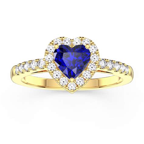 Eternity 1ct Sapphire Heart Diamond Halo 18ct Yellow Gold Engagement