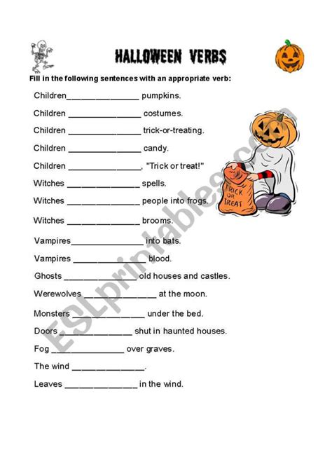 Halloween Verb Worksheet Alphabetworksheetsfree