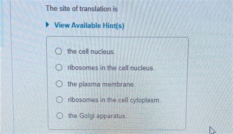 Solved The site of translation isView Available Hint(s)the | Chegg.com