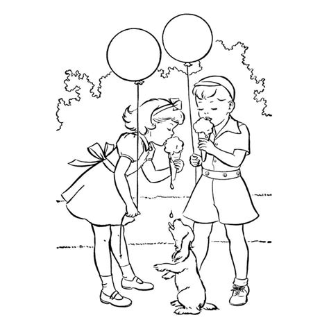 Раскраска Дети с мороженым распечатать или скачать