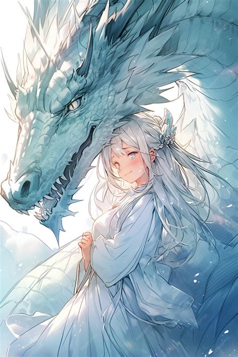 Premium AI Image | anime girl with white hair and dragon head generative ai