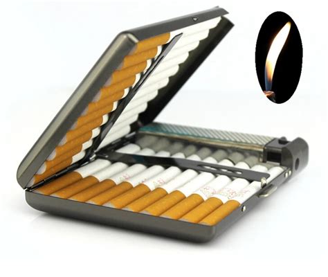 20 Cigarette Men S Vintage Metal Cigarette Case With Butane Gas Lighter Lnflatable Windproof