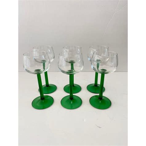 Vintage French Emerald Green Stemmed Wine Glasses Set Of 6 Chairish