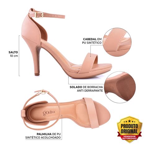 Sandália Feminina Salto Alto Fino Godiva Bege Nude Conforto GODIVA CALÇADOS