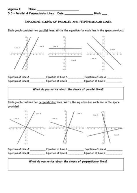 Parallel & Perpendicular Lines Worksheet printable pdf download