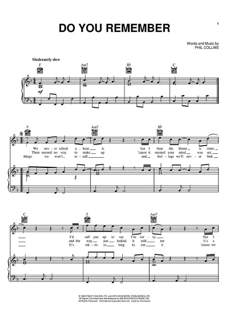 Do You Remember Sheet Music By Phil Collins For Pianovocalchords