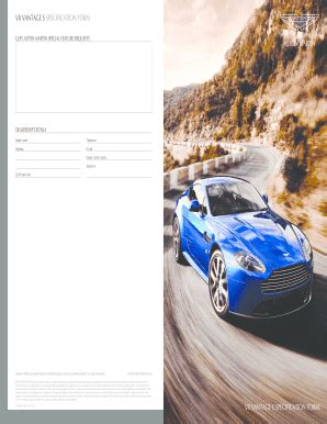 Fillable Online V8 Vantage S Specification Form V8 Vantage S