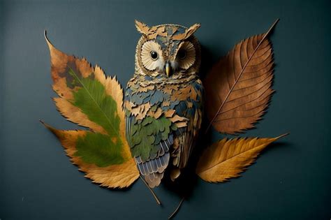 Premium AI Image An Owl With Leaves On It Is Made By The Artist