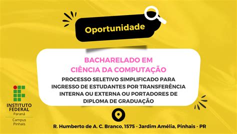 Oportunidade de vagas para transferência interna e externa para o curso