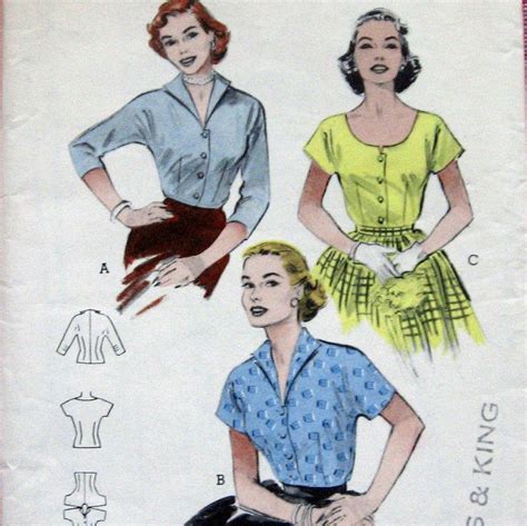 Vintage 50s Womens Blouse Pattern With 2 Necklines Butterick 6223 Size