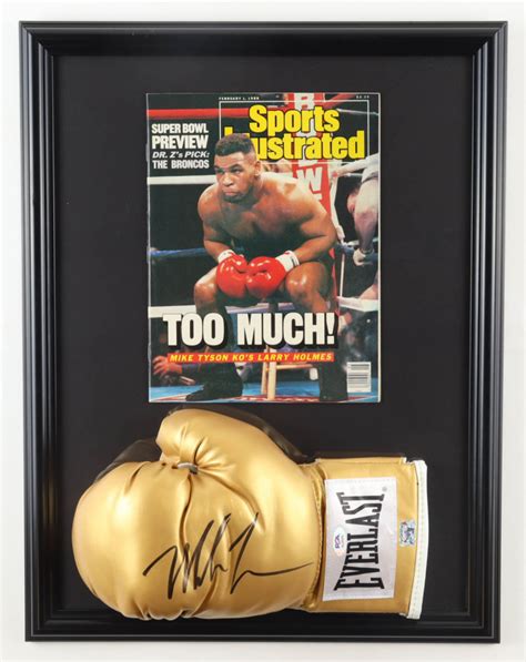 Mike Tyson Signed Custom Framed Everlast Gold Boxing Glove Display With