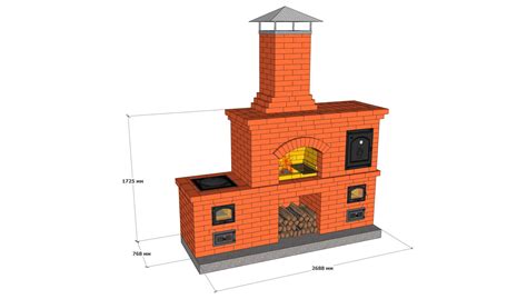 Барбекю с коптильней и казаном из кирпича, зеркально