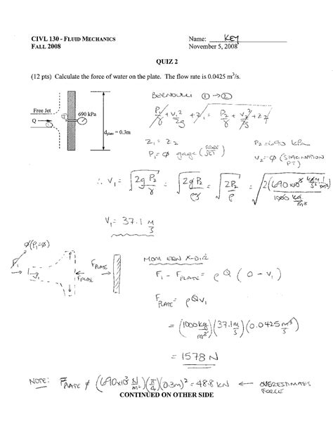Fluid Mechanics Multiple Choice Quiz 7