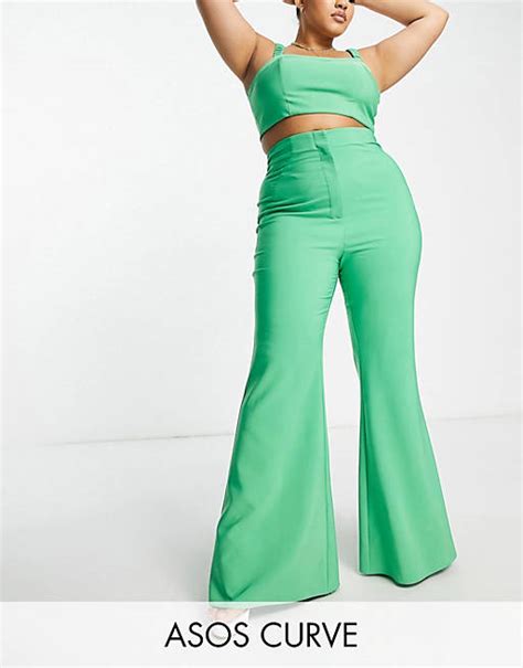 Asos Luxe Curve Flared Suit Pants In Green Part Of A Set Asos