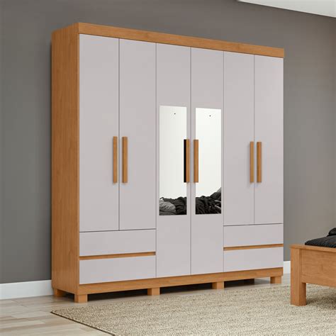 Guarda Roupa De Casal Com Pé E Espelho - Guarda-Roupa Casal com Espelho Zeus com Pés 6 Portas 4 Gavetas Off ...