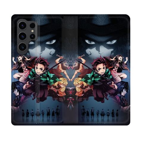 Housse Cuir Portefeuille Samsung Galaxy S Ultra Manga Demon Slayer Noir